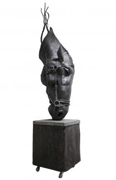 Horse Head Metal Sculpture by G F ssl Handforged On Charred Oak Base AT 2017 - 4739575