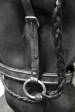 Horse Head Metal Sculpture by G F ssl Handforged On Charred Oak Base AT 2017 - 4739581