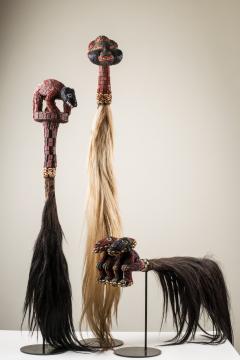 Horsetail Flywhisk with Beaded Human Head Finial from Cameroon Grasslands - 2172920