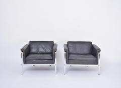 Horst Bruning Pair of dark grey leather Lounge chairs by Horst Br ning for Kill International - 2686848