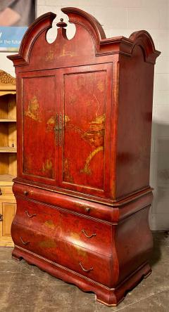 Huge 18th C Style Red Chinoiserie Decorated Dutch Bombay Linen Press - 2009732