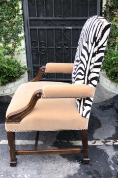 Huge Carved Mahogany Clarence House Zebra Velvet Mohair Desk Chair - 1610150