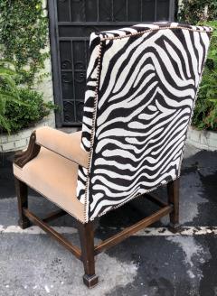 Huge Carved Mahogany Clarence House Zebra Velvet Mohair Desk Chair - 1610160