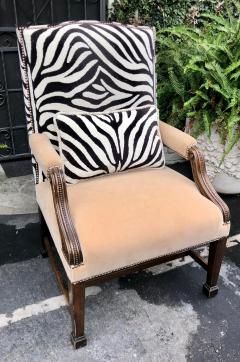 Huge Carved Mahogany Clarence House Zebra Velvet Mohair Desk Chair - 1610169