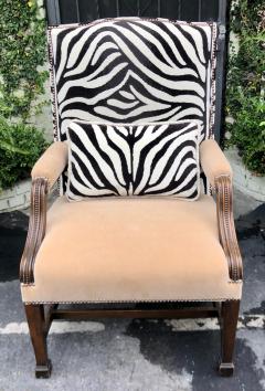 Huge Carved Mahogany Clarence House Zebra Velvet Mohair Desk Chair - 1610175