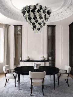 Huge Contemporary Black and White Flower Murano Glass Chandelier - 4000721