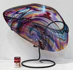 Huge David Goldhagen Studio Blown Art Glass Vessel Custom Iron Stand American - 4522951