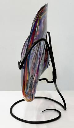 Huge David Goldhagen Studio Blown Art Glass Vessel Custom Iron Stand American - 4522990