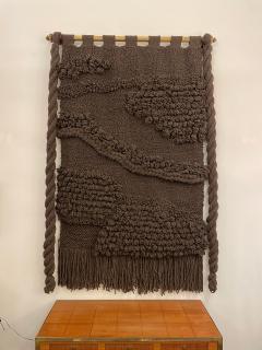 Huge Hand Woven Wool Wall Tapestry in Chocolate Charcoal Tone - 4636858