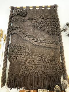Huge Hand Woven Wool Wall Tapestry in Chocolate Charcoal Tone - 4636871