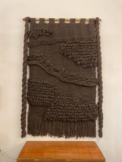Huge Hand Woven Wool Wall Tapestry in Chocolate Charcoal Tone - 4636924