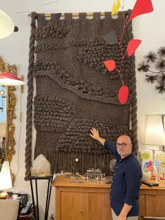 Huge Hand Woven Wool Wall Tapestry in Chocolate Charcoal Tone - 4636931