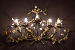 Huge Italian Tole Leaves Wall Light with Colorful Porcelain Flowers 1970 - 1561802