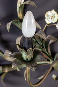 Huge Italian Tole Leaves Wall Light with Colorful Porcelain Flowers 1970 - 1561810