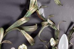 Huge Italian Tole Leaves Wall Light with Colorful Porcelain Flowers 1970 - 1561811
