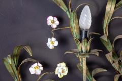 Huge Italian Tole Leaves Wall Light with Colorful Porcelain Flowers 1970 - 1561812