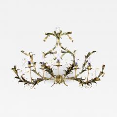 Huge Italian Tole Leaves Wall Light with Colorful Porcelain Flowers 1970 - 1564842