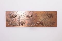 Huge Lighted Copper Wall Picture Panel or Object with Fishes - 546683