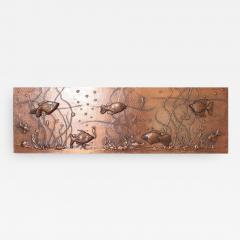 Huge Lighted Copper Wall Picture Panel or Object with Fishes - 549230