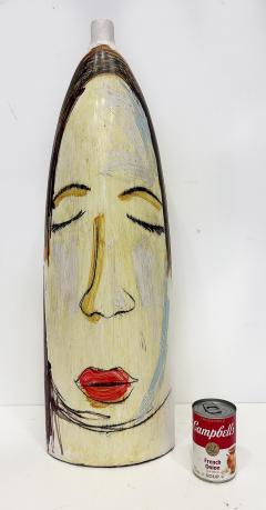 Huge Mexican Artist Yuri Zatarain Face Vase Painted on Both Sides Oleo Series - 4605982