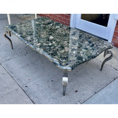 Huge Modern Designer Exotic Marble Top Steel Cocktail Coffee Table - 3747459