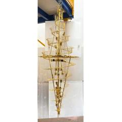 Huge Murano Glass Chandelier Quadriedro Fum Gold Twister - 4492996