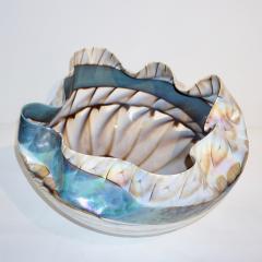 Huge Pair of Blue and Mother of Pearl White Murano Glass Iridescent Bowls - 343733