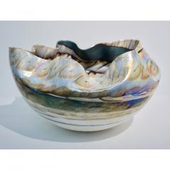 Huge Pair of Blue and Mother of Pearl White Murano Glass Iridescent Bowls - 343735