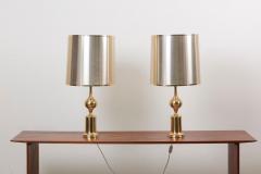 Huge Pair of Hollywood Regency Design Table Lamps in Brass with Metallic Shade - 1156453