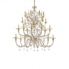 Huge Transparent and Gold Ca Rezzonico With Leaves Murano Glass Chandelier - 4592189