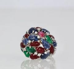 Huge Tutti Frutti 18K Ring Emeralds Rubies Sapphires and Diamonds - 3455311