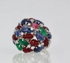 Huge Tutti Frutti 18K Ring Emeralds Rubies Sapphires and Diamonds - 3455317