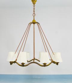 Hugo Gorge Hugo Gorge Large 48 Viennese Modernism Curved Brass Wave Chandelier 1940s - 4541581