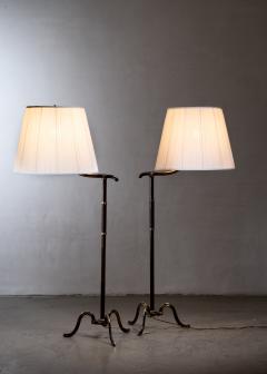 Hugo Gorge Hugo Gorge pair of brass and leather floor lamps Austria - 2231964