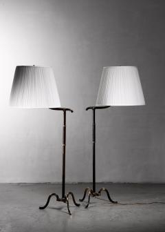 Hugo Gorge Hugo Gorge pair of brass and leather floor lamps Austria - 2231967