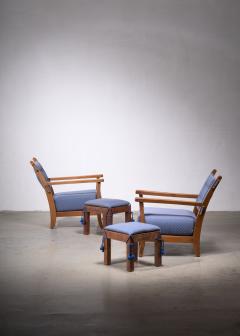 Hugo Gorge Pair of Hugo Gorge Bully chairs with matching ottomans - 1896325