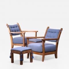 Hugo Gorge Pair of Hugo Gorge Bully chairs with matching ottomans - 1898608