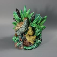 Hugo Lonitz Majolica Partridge With Chicks Planter - 4409683