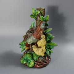 Hugo Lonitz Majolica Partridge and Chicks Candelabra Base - 4638628