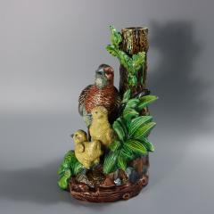 Hugo Lonitz Majolica Partridge and Chicks Candelabra Base - 4638629