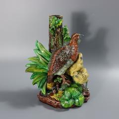 Hugo Lonitz Majolica Partridge and Chicks Candelabra Base - 4638634