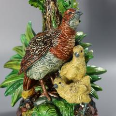 Hugo Lonitz Majolica Partridge and Chicks Candelabra Base - 4638636