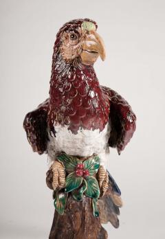 Hugo Lonitz Rare Pair of Majolica Parrots late 19th c  - 4607611