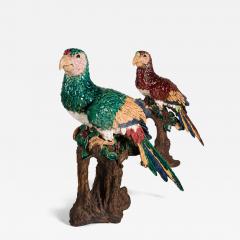 Hugo Lonitz Rare Pair of Majolica Parrots late 19th c  - 4607855