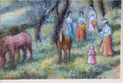 Hugues Claude Pissarro French Landscape with Horses and Ladies - 3941157