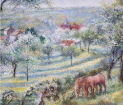 Hugues Claude Pissarro French Landscape with Horses and Ladies - 3941168