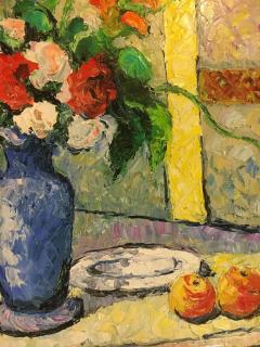 Hugues Claude Pissarro Oil on Canvas Painting Le Bouquet Au Vase Bleu - 2952689