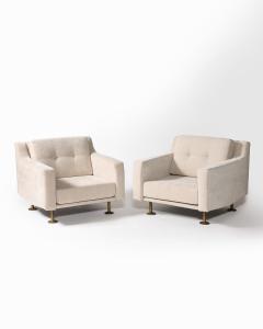 Hugues Steiner New Upholstery and Brass Armchairs by Hugues Steiner France c 1965 - 4207118