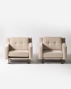 Hugues Steiner New Upholstery and Brass Armchairs by Hugues Steiner France c 1965 - 4207119