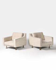 Hugues Steiner New Upholstery and Brass Armchairs by Hugues Steiner France c 1965 - 4207122